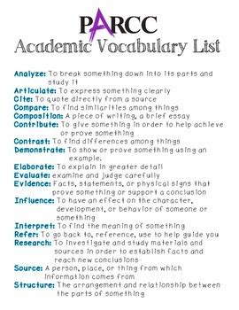 parcc vocabulary list