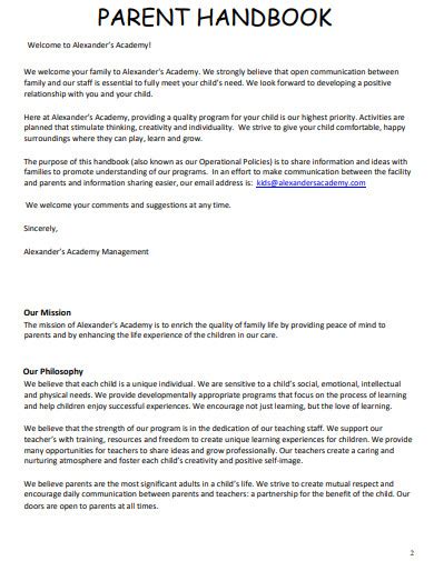 parent handbook templates