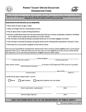 Parent Taught Driver Education Forms Texas