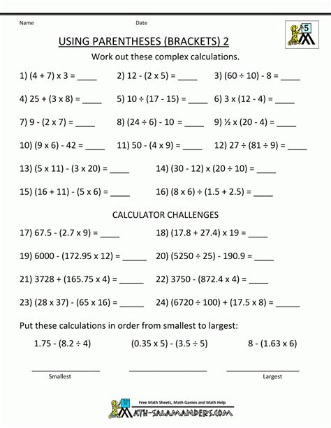Parentheses Math Worksheet   Math Worksheets Free And Printable - Parentheses Math Worksheet