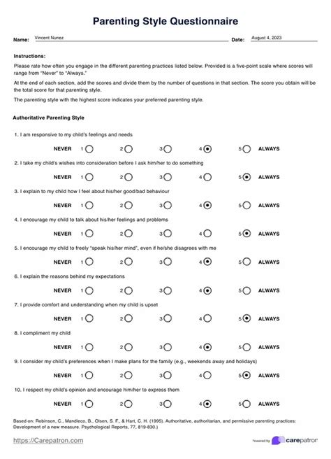 Parenting Style Questionnaire