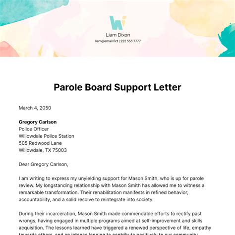 Parole Board Sample Parole Support Letter From Family