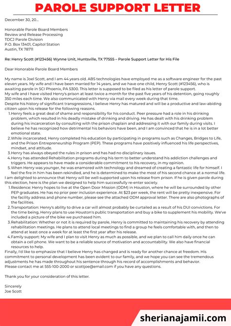 Parole Letter Of Support Sample