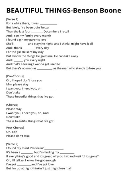 Paroles De Benson Boone Beautiful Things