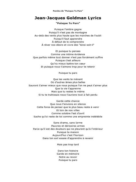 Paroles De Jean Jacques Goldman Je Marche Seul