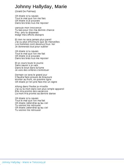 Paroles De Johnny Hallyday Marie