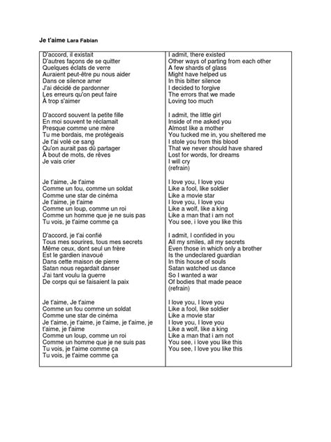 Paroles De Lara Fabian Je T'aime