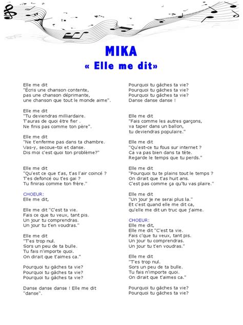 Paroles De Mika Elle Me Dit