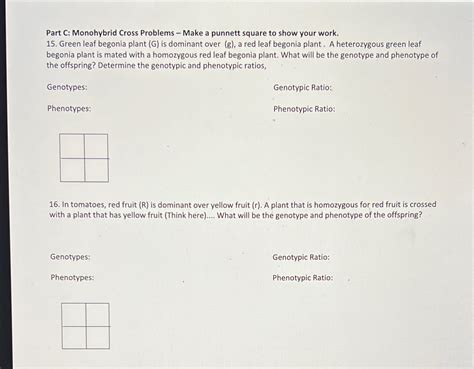 part c monohybrid cross problems answers