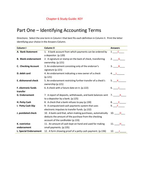 Read Online Part One Identifying Accounting Terms Study Guide 