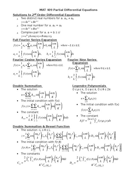 Partial Differential Equations Cheat Sheet