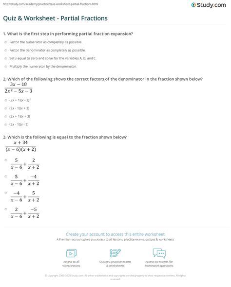 partial fractions multiple choice questions