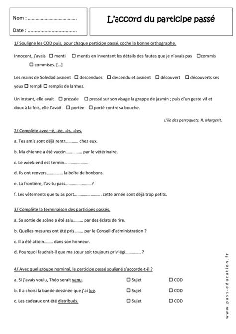 Participe Passé Exercices