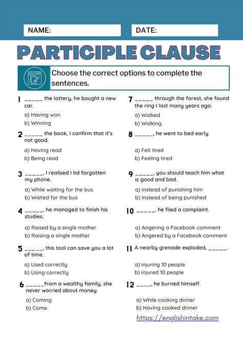 Participle Clauses Exercises
