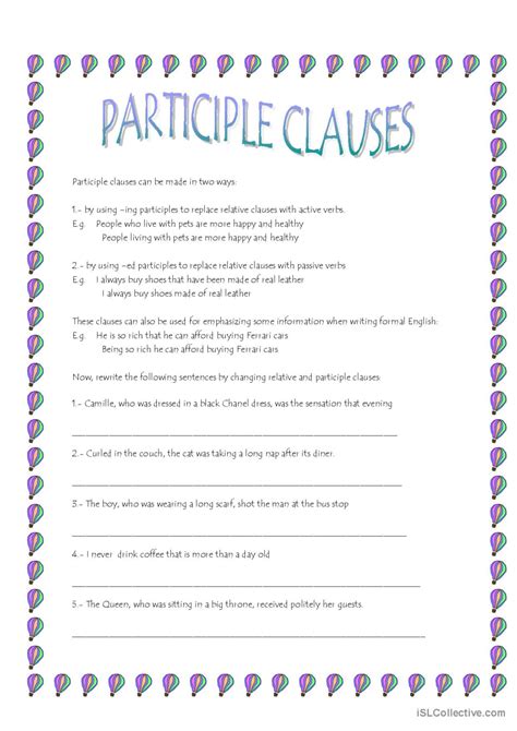 Participle Worksheets Esl Printables Participle Practice Worksheet - Participle Practice Worksheet