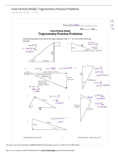 particle model trigonometry practice problems answers