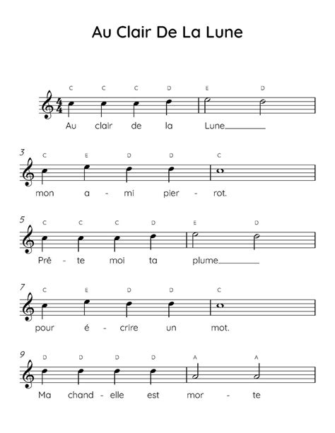 Partition Au Clair De La Lune