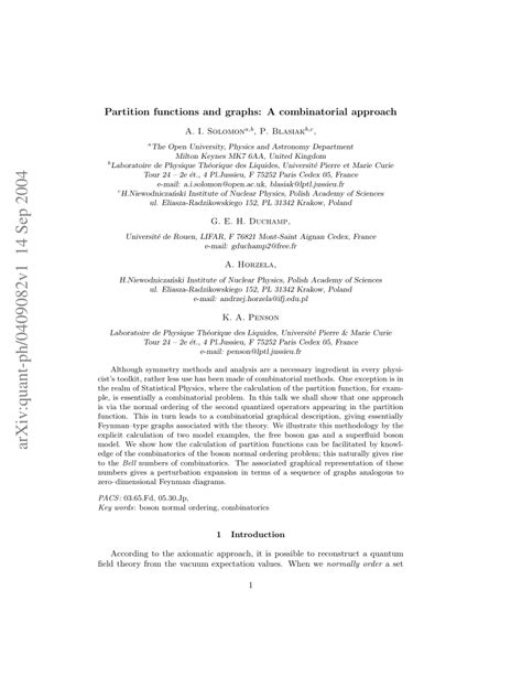 Download Partition Functions And Graphs A Combinatorial Approach 