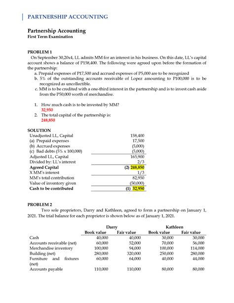 Partnership Accounting Sample Problems With Solutions