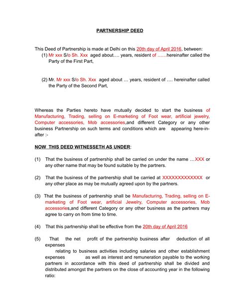 Partnership Deed Word Format