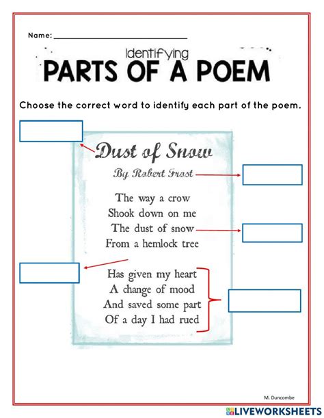 Parts Of A Poem Activity Live Worksheets Parts Of A Poem Worksheet - Parts Of A Poem Worksheet