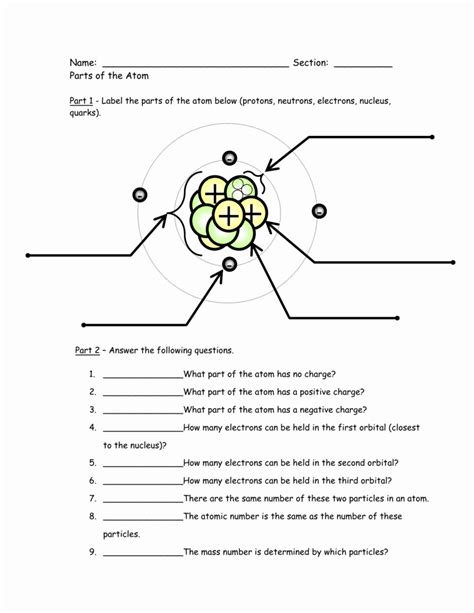 Parts Of An Atom Worksheet Answers Along With Atom Parts Worksheet - Atom Parts Worksheet