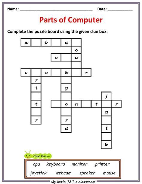 parts of computerpuzzle type worksheet Computer basics, Computer