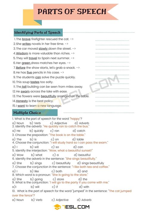 Parts Of Speech Overview Answer Key Prepositions