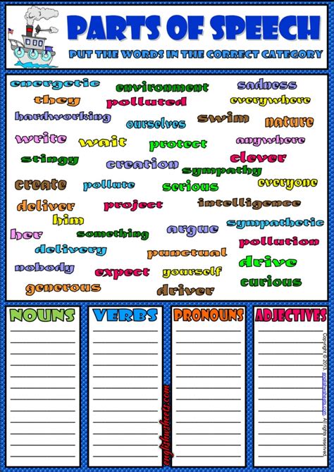 Parts Of Speech Worksheet Parts Of Speech Exercises Part Of A Sentence Worksheet - Part Of A Sentence Worksheet