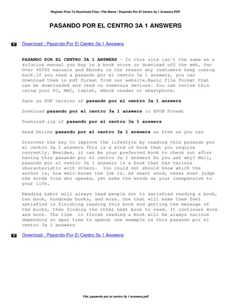 Pasando Por El Centro Capitulo 3a 1 Answers Pdf Download