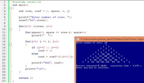 Pascal Triangle Program In C