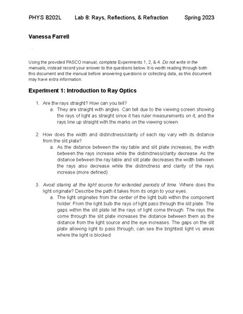pasco reflection lab answers