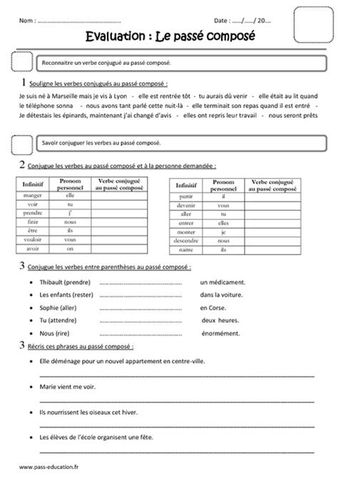 Passé Composé Cm1 évaluation