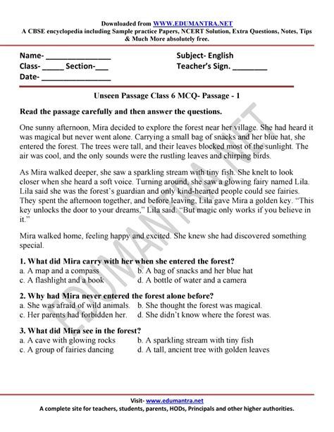 Passage For Class 6