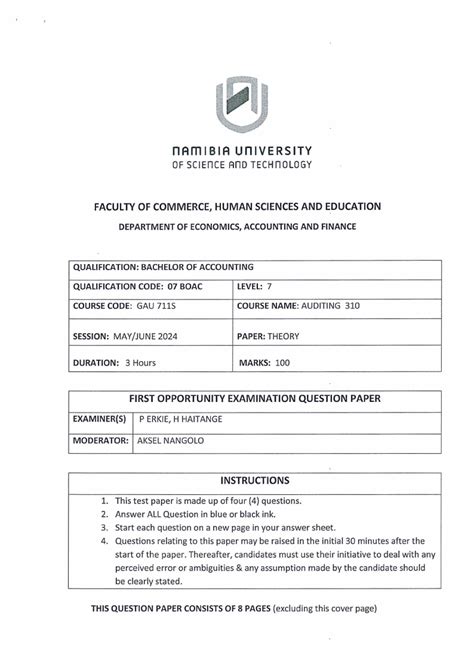 past examination auditing question papers unam