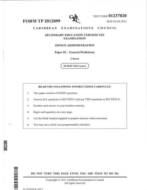 past papers for cxc office administration