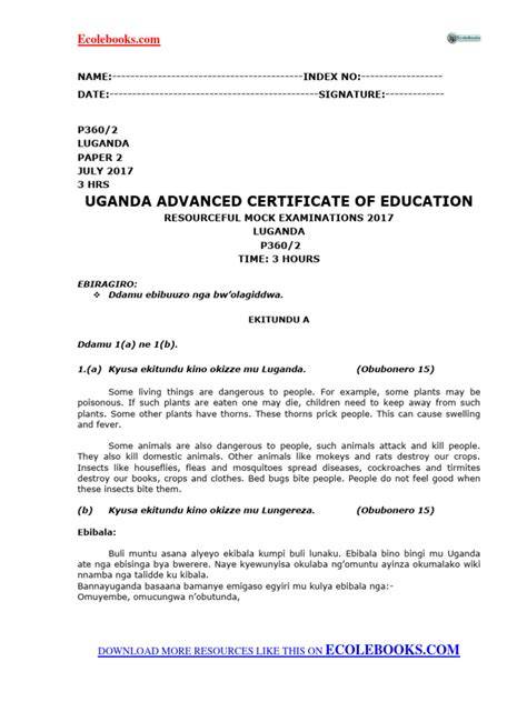 past papers for uganda certificate of education
