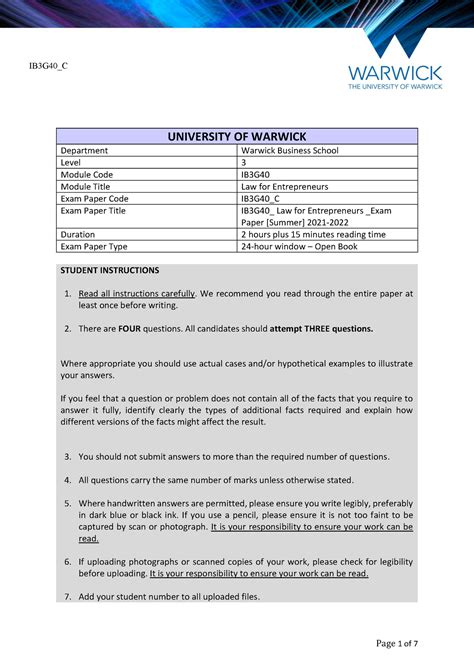 Past Papers Warwick