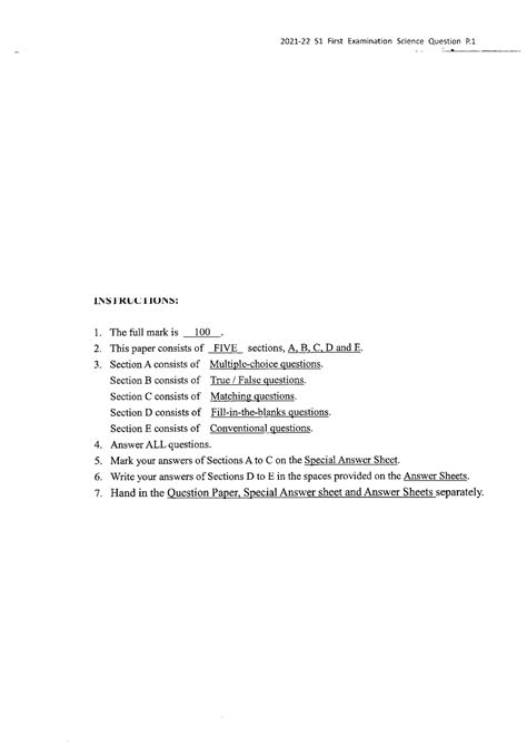 Full Download Past Exam Paper S1Science2009 Introduction 