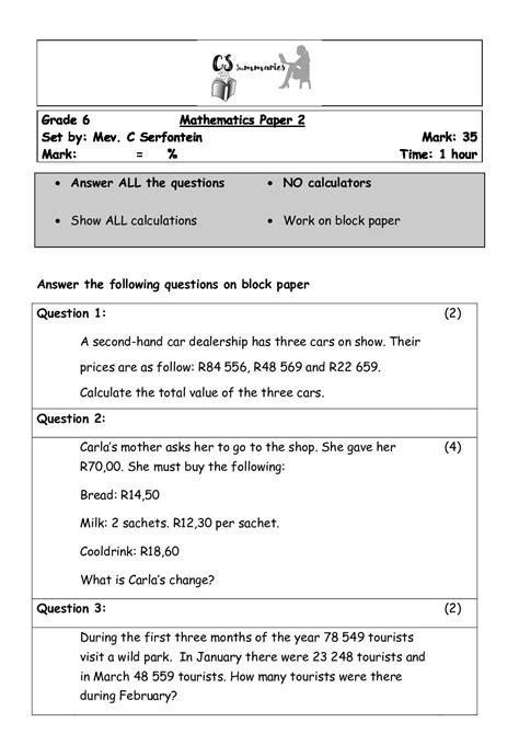 Read Past Papers Grade 6 Maths Igcse 