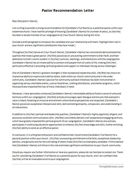 Pastor Recommendation Letter Sample