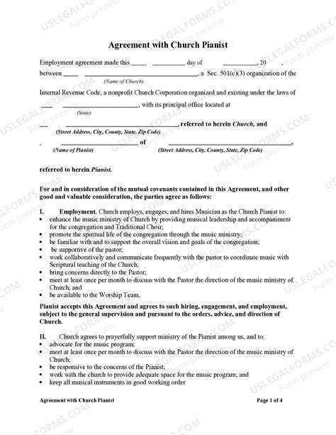 Pastor Wedding Contract Example