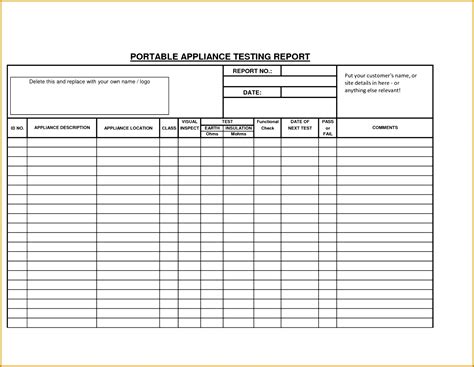 Pat Test Log Sheet