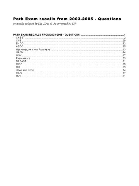 Path Exam Recalls From 2003 2005 Questions