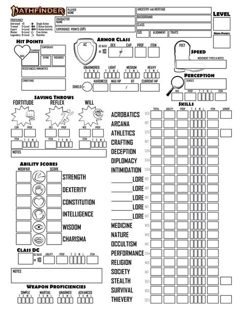Pathfiender 2e Character Sheet