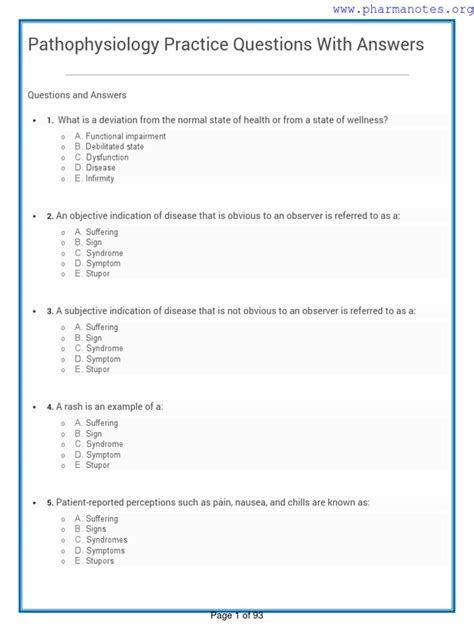 Pathophysiology Practice Questions
