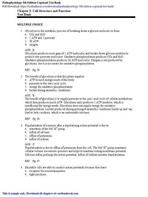 Read Pathophysiology Test Questions From Copstead 