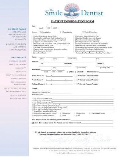 patient information form - Dr. Bruno Paliani Cosmetic Dentist …