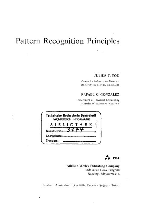 Pattern Recognition Principles Gonzalez
