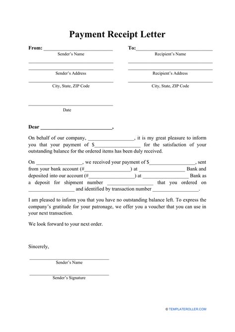 Payment Receipt Letter Sample
